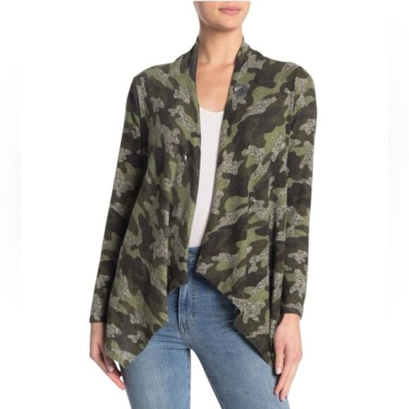 Bobeau Camo Print One Button Long Sleeve Waterfall Cardigan Size Exra Large XL - Picture 1 of 11